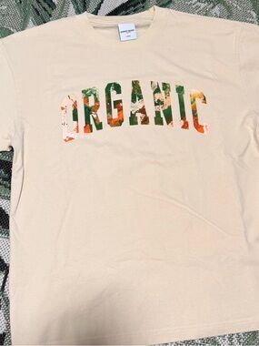 Larry June Midnight Organic J. Brian Organic Paint Tee Men’s Size Large Cream